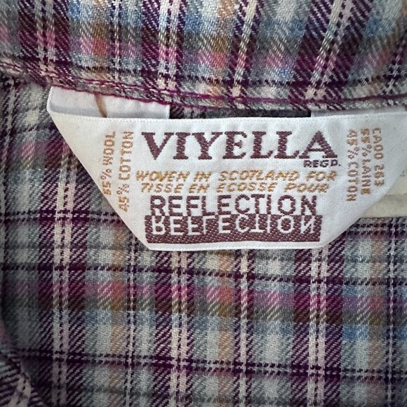 Vintage Viyella Wool Plaid Check Button Down Shirt sz S/M -Burgundy - Picture 5 of 11
